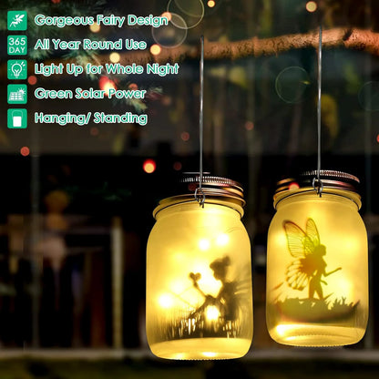 Solar Lantern Fairy Lights Garden Ornament Outdoor Hanging Frosted Tree Table Yard Patio Lawn Portable Glass Mason Jar Lamp