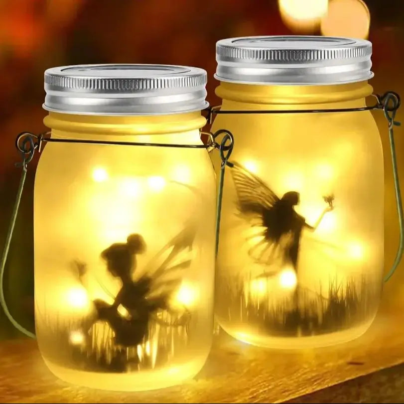 Solar Lantern Fairy Lights Garden Ornament Outdoor Hanging Frosted Tree Table Yard Patio Lawn Portable Glass Mason Jar Lamp