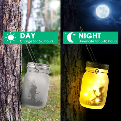 Solar Lantern Fairy Lights Garden Ornament Outdoor Hanging Frosted Tree Table Yard Patio Lawn Portable Glass Mason Jar Lamp