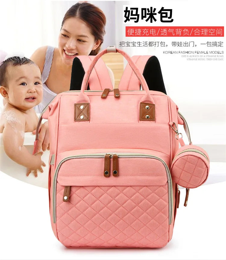 Portable mommy bag can hang baby stroller backpack Lightweight maternal and baby bag Multi-purpose large-capacity mom bed bag