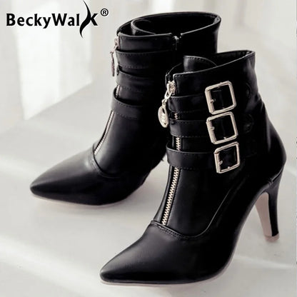 Custom Women's Boots Pointed Toe Women Shoes Autumn Winter Sexy High Heels Ankle Boots Black Red White Zapatos de muj  WSH3478