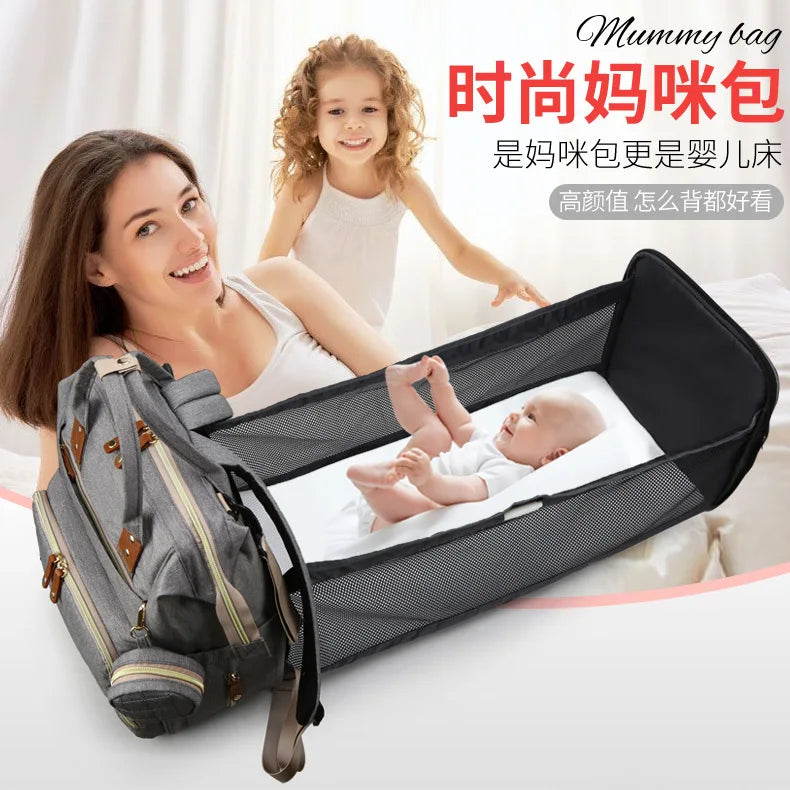 Portable mommy bag can hang baby stroller backpack Lightweight maternal and baby bag Multi-purpose large-capacity mom bed bag