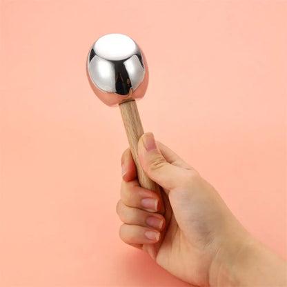 Wooden Handle Ice Wave Ball Narrow Pores Stainless Steel Face Massage Stick Sunlight Repair Soothing The Eyes Facial Ice Globes