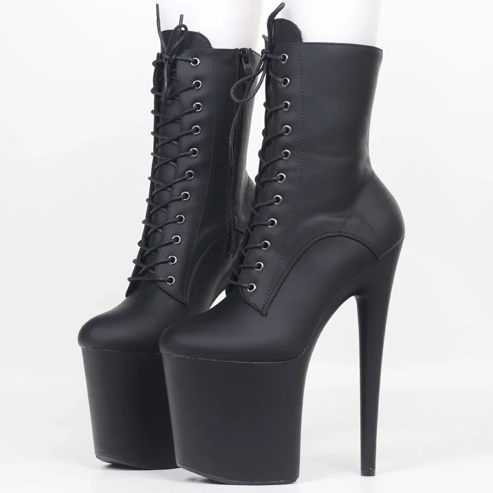 INS Style 20CM Extreme High Heels Platform Boots Lace Up Sexy Pole Dancing Ankle Boots Side Zip 5-12