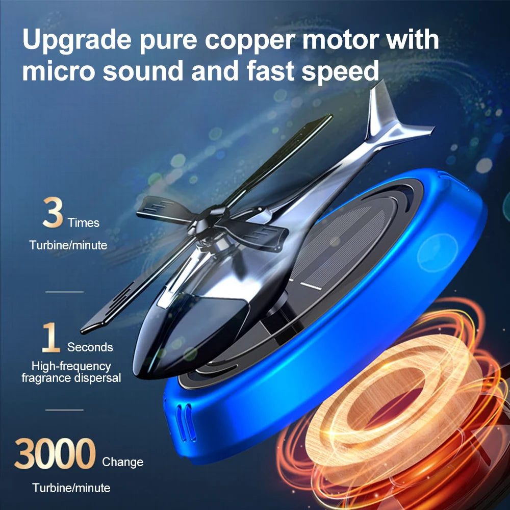 Solar Powered Rotation Helicopter Solar Aromatherapy Car Air Freshener Alloy+ABS Wooden Fragrance Auto Aroma Diffuser