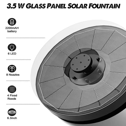 Solar Fountain Pump for Bird Bath with Lights,3.5W Solar Water Fountain with 2200 mAh Battery,6 Nozzles for Garden,Outdoor