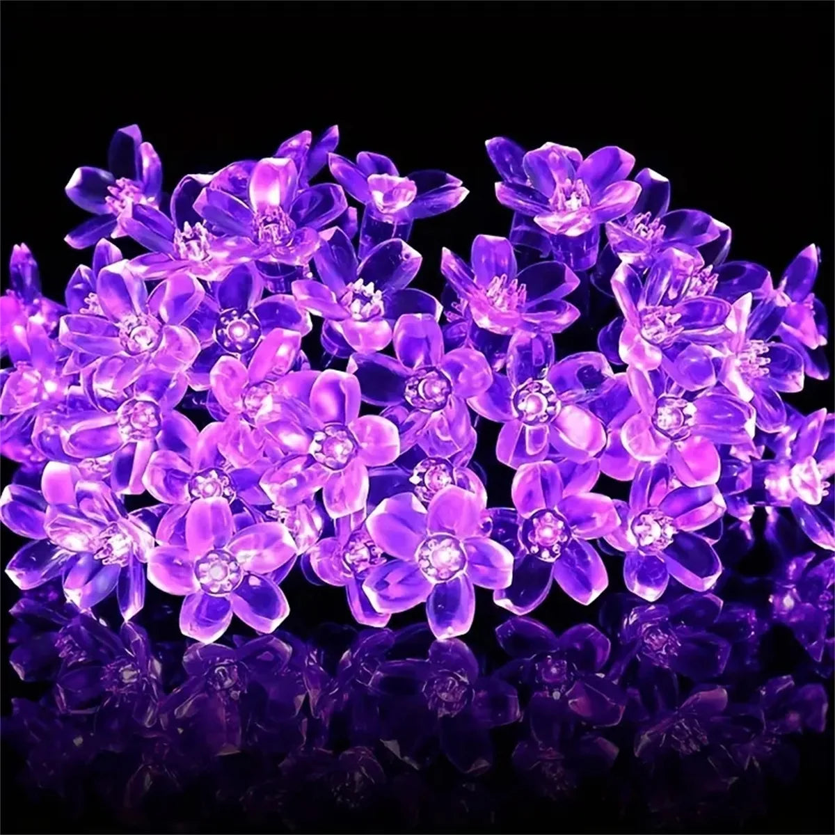 5/6.5/7/12M Purple Solar Flower String Lights Fairy LED Lights String Decorative Outdoor Lighting For Home Garden Holiday Decor