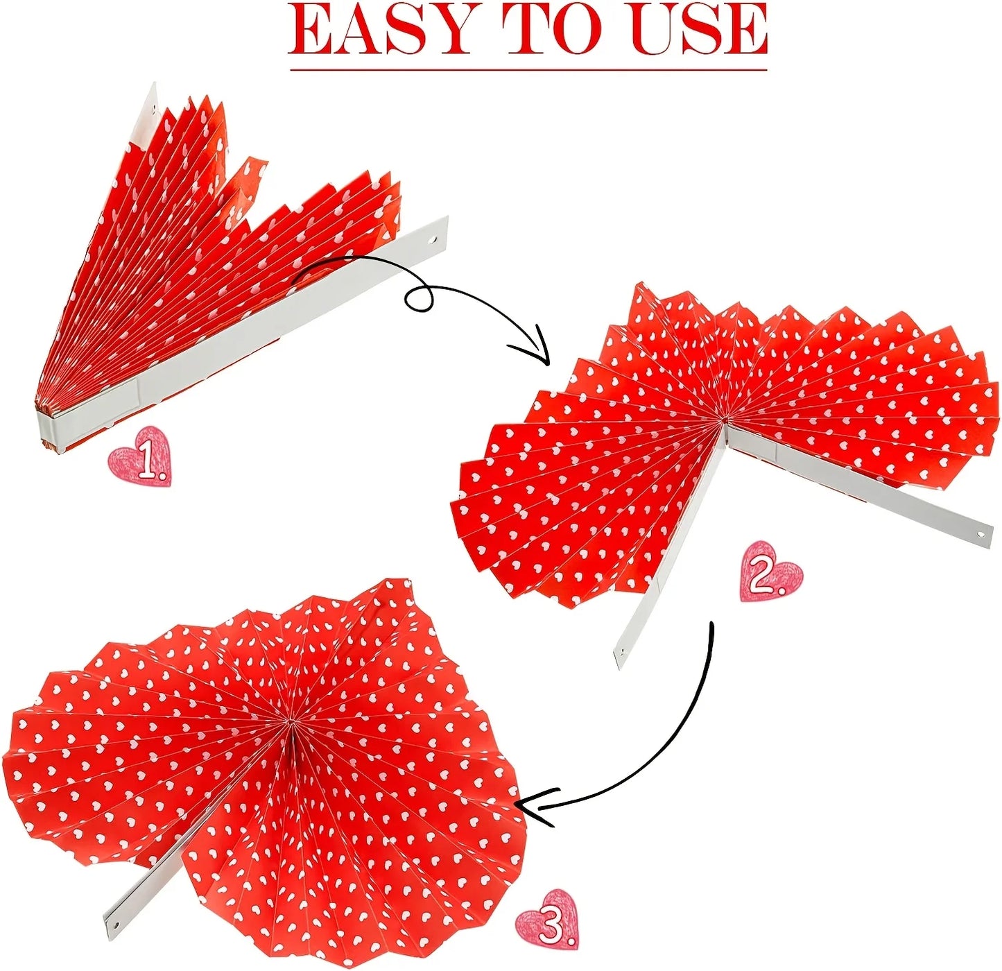 6PCS Heart-shaped Tissue Balls, Various Red and Polka Dot Fans, Suitable for Valentine's Day Romantic Atmosphere Decoration