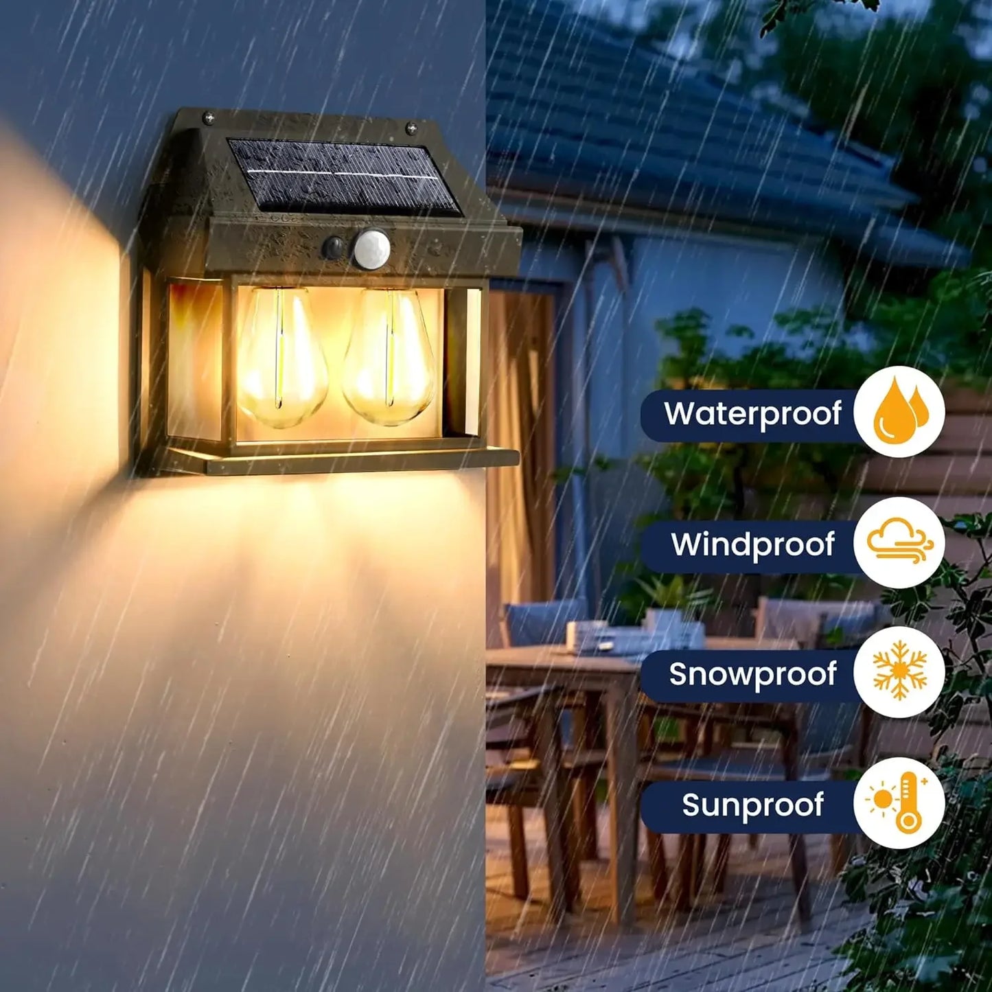 Outdoor Solar Wall Light Dual Bulb Motion Sensor Light Waterproof Solar Porch Light Strip 3 Modes For Courtyard Garage Garden