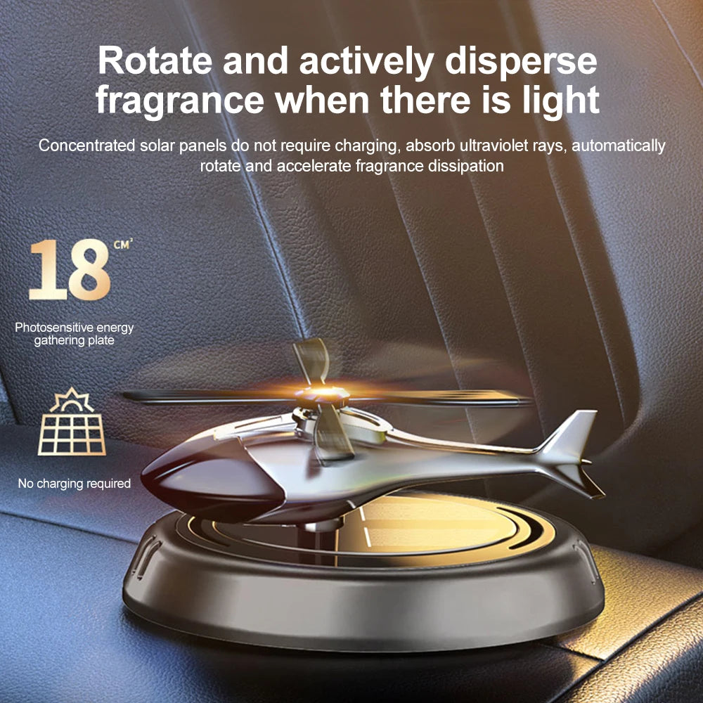 Solar Powered Rotation Helicopter Solar Aromatherapy Car Air Freshener Alloy+ABS Wooden Fragrance Auto Aroma Diffuser