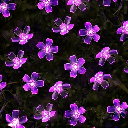 5/6.5/7/12M Purple Solar Flower String Lights Fairy LED Lights String Decorative Outdoor Lighting For Home Garden Holiday Decor