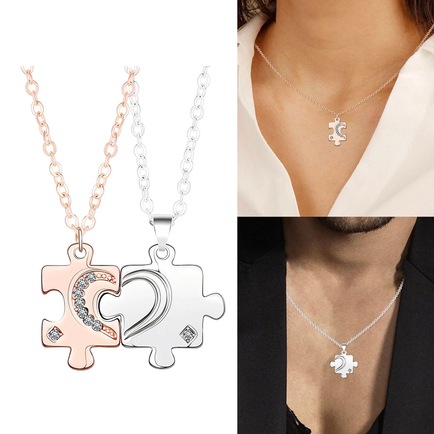 Couple Matching Necklaces Friendship Pendants Stainless Steel Alloy Jewelry Suitable For Valentine'S Day Accessories 2025