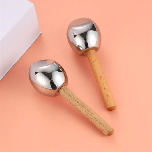 Wooden Handle Ice Wave Ball Narrow Pores Stainless Steel Face Massage Stick Sunlight Repair Soothing The Eyes Facial Ice Globes