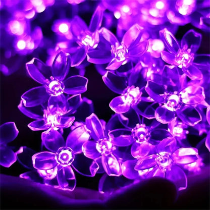 5/6.5/7/12M Purple Solar Flower String Lights Fairy LED Lights String Decorative Outdoor Lighting For Home Garden Holiday Decor