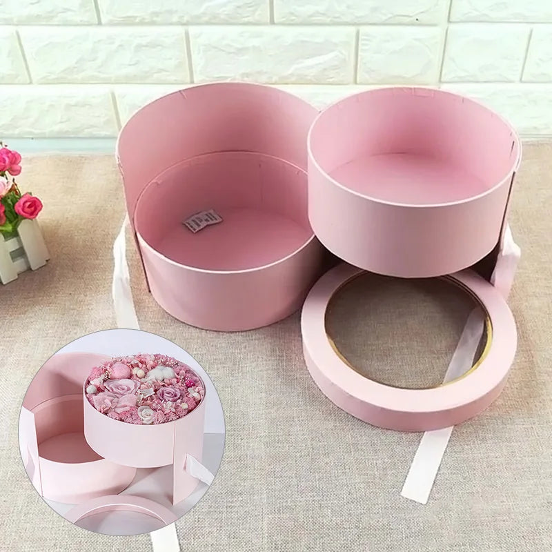 1pcs Double-layer Solid Color Rotating Gift Box Cylinder Flower Gift Box Valentine's Day Wedding Birthday Party Gift Box