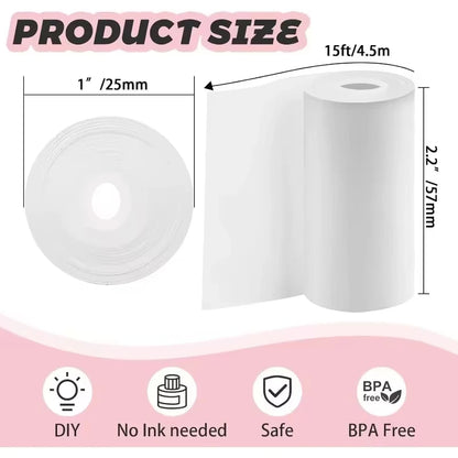 Thermal Printer Paper, White for Mini Sticker Portable Bluetooth Pocket Printer Kid Instant Camera Refill Non-sticker Paper