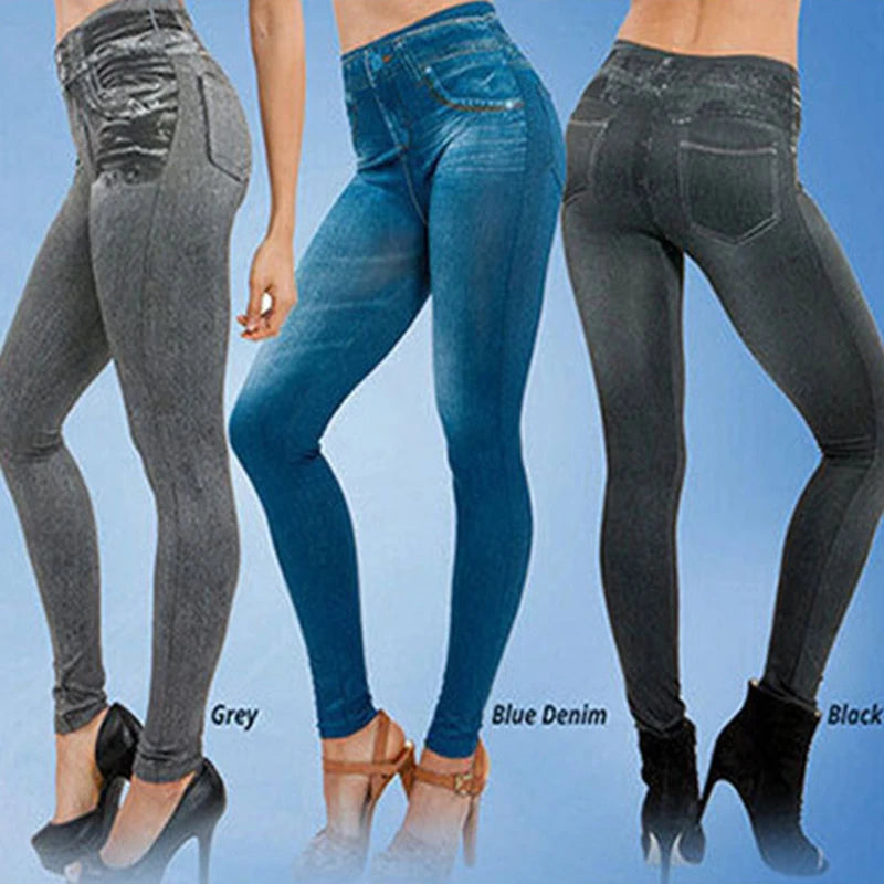 Slim Women Leggings Faux Denim Jeans Leggings Fashion Fitness Leggings High Waist Pencil Pants Skinny Female Workout Running