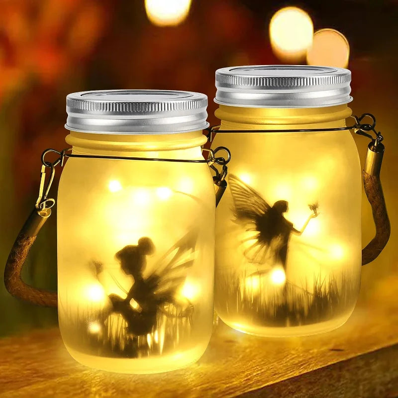 Solar Lantern Fairy Lights Garden Ornament Outdoor Hanging Frosted Tree Table Yard Patio Lawn Portable Glass Mason Jar Lamp