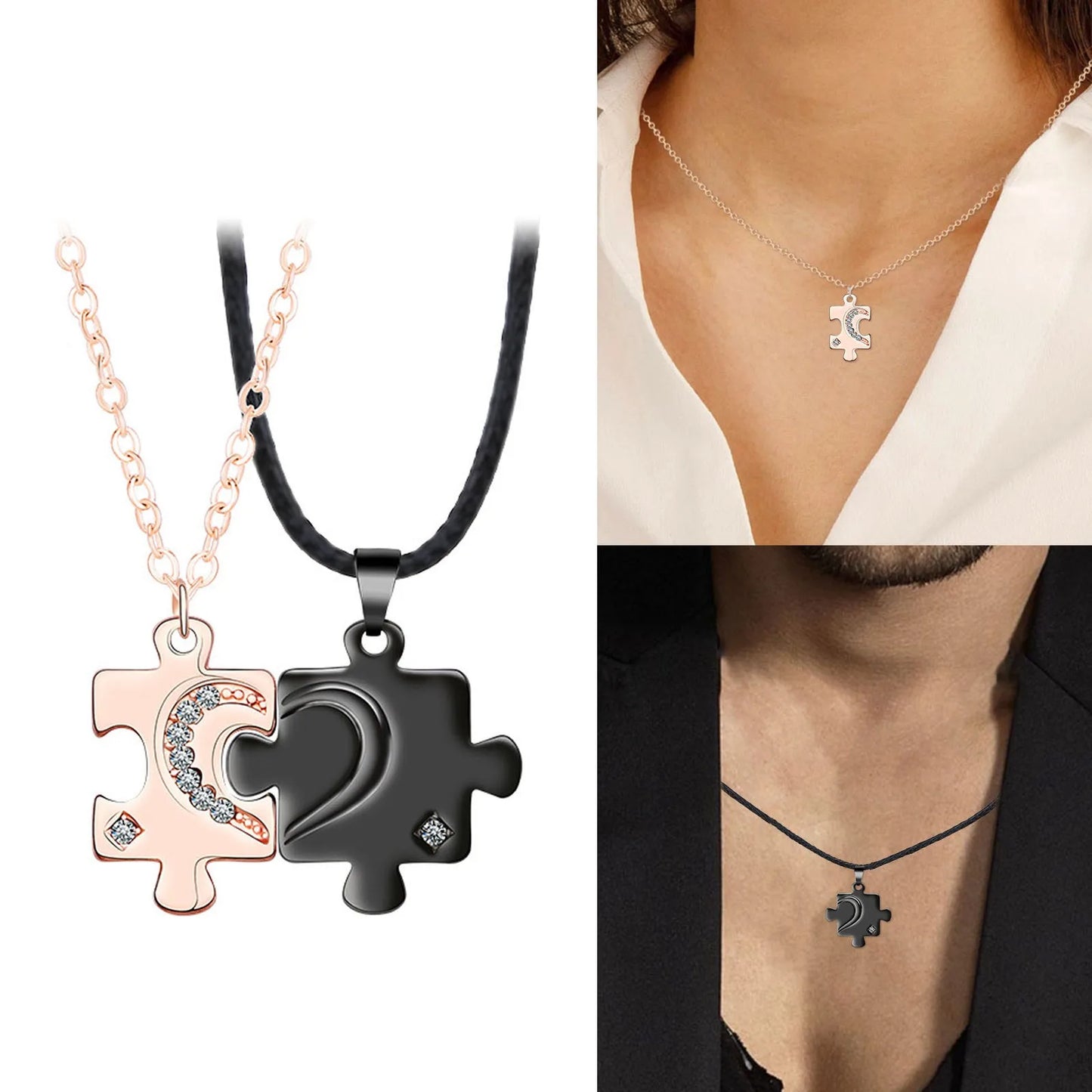 Couple Matching Necklaces Friendship Pendants Stainless Steel Alloy Jewelry Suitable For Valentine'S Day Accessories 2025