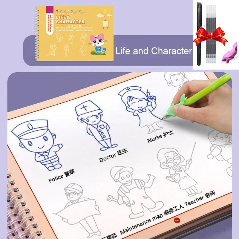 3D Groove Reusable Children Drawing Books Educational Montessori Games Magic Book Curious Copybook for Writing Practice Book