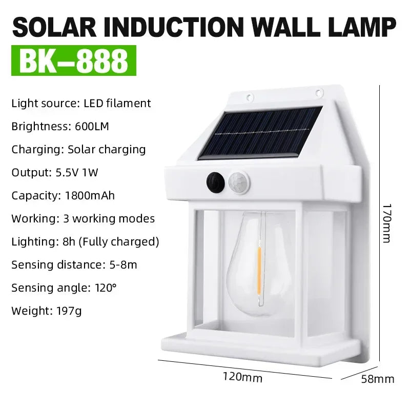 Outdoor Solar Wall Light Dual Bulb Motion Sensor Light Waterproof Solar Porch Light Strip 3 Modes For Courtyard Garage Garden