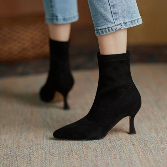 Sexy Suede Sock Boots Women's Fashion High Heels Autumn Pointed Toe Stiletto Comfort Solid Colour Shoes Boatas Femininas