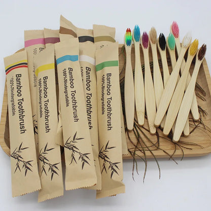 50/100Pcs Customisable Logo Bristle Bamboo Toothbrush Eco Friendly Wood Tooth Brushes Traveling Teeth Care Tools for Adults