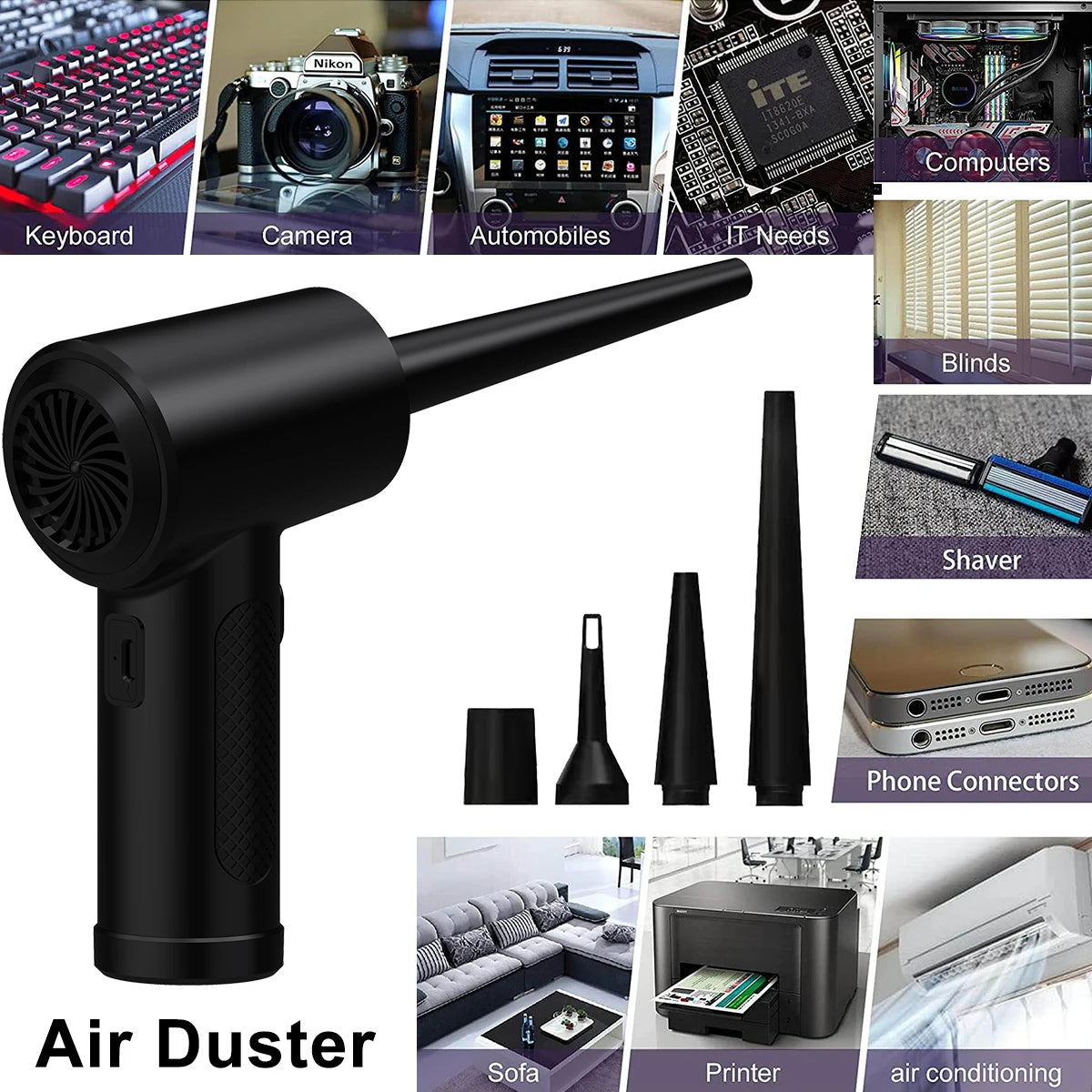 Compressed Air Duster For Computer Keyboard 51000 RPM USB Charging Mini Electric Cordless PC Car Cleaner Wireless Air Blower