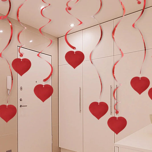 6Pcs Red/White Anniversary Heart Love Spiral Swirl Hanging Garland Balloon Straws for Valentine's Day Wedding Party Decorations