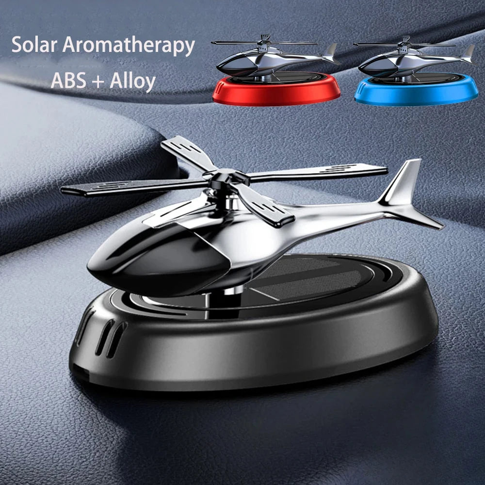 Solar Powered Rotation Helicopter Solar Aromatherapy Car Air Freshener Alloy+ABS Wooden Fragrance Auto Aroma Diffuser