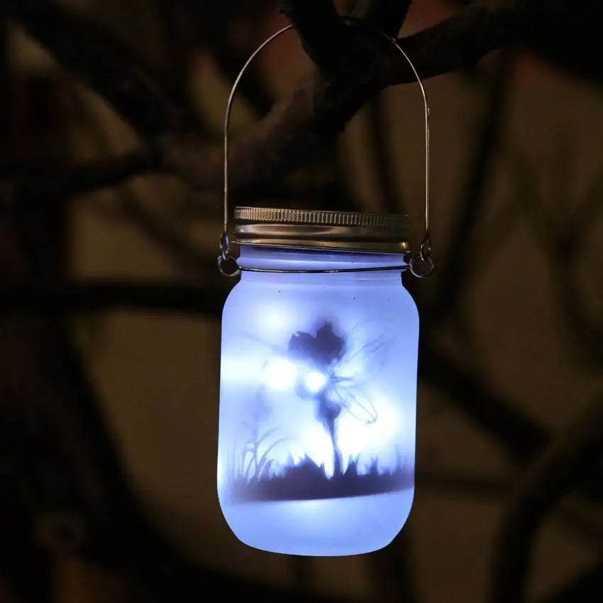 Solar Lantern Fairy Lights Garden Ornament Outdoor Hanging Frosted Tree Table Yard Patio Lawn Portable Glass Mason Jar Lamp