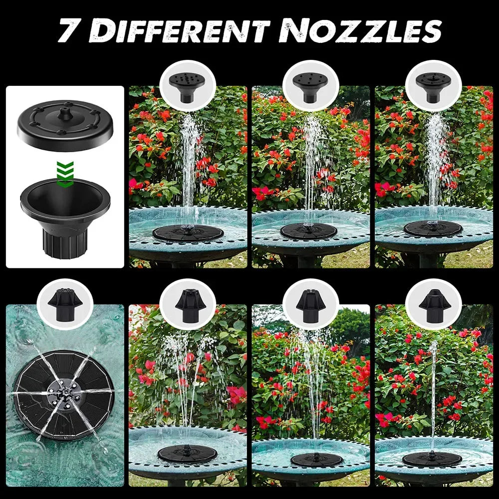 Solar Fountain Pump for Bird Bath with Lights,3.5W Solar Water Fountain with 2200 mAh Battery,6 Nozzles for Garden,Outdoor