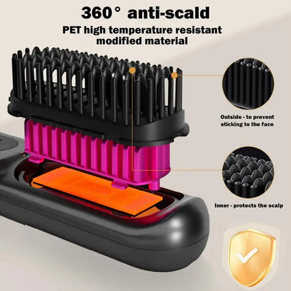 Wireless straight hair comb Hair Straightener Brush with 5 Temp Setting Anti-Scald Hot Brush Heated Styling Comb Fast Heating