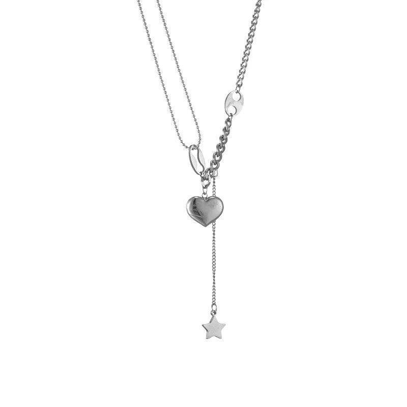 316L Stainless Steel Long Love Heart Women Girls Necklaces&Pendant Star Hanging Chain Choker Sweet Valentine's Day Gift