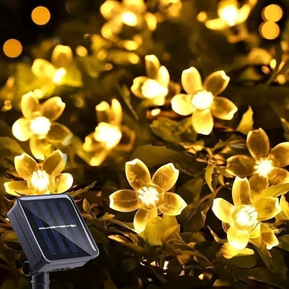 5/6.5/7/12M Purple Solar Flower String Lights Fairy LED Lights String Decorative Outdoor Lighting For Home Garden Holiday Decor