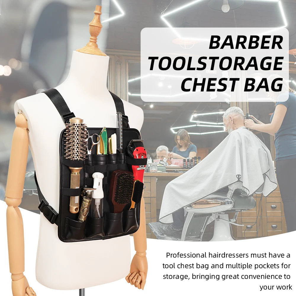 Barber Stylish Haircut Tool Storage Chest Bags Professional Leather Fashionable Functional Chest Rigs Bag For Salon