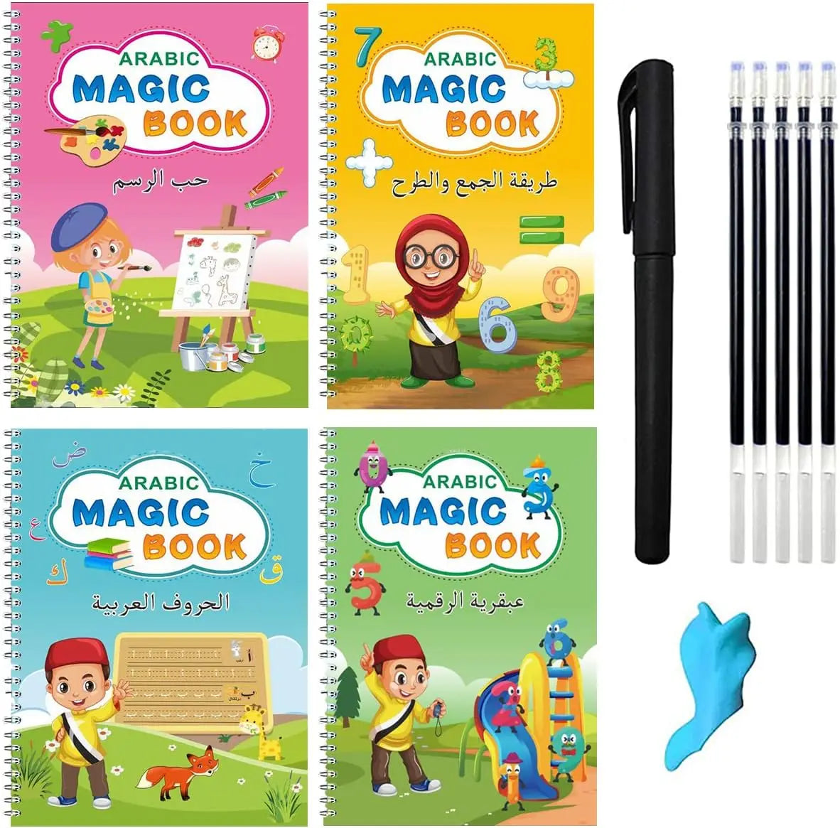 4 Books + Pen Magic Copy Book Free Wiping Children's kids Writing Sticker Practice English Copybook For Calligraphy Montessori