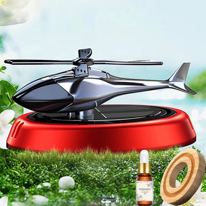 Solar Powered Rotation Helicopter Solar Aromatherapy Car Air Freshener Alloy+ABS Wooden Fragrance Auto Aroma Diffuser