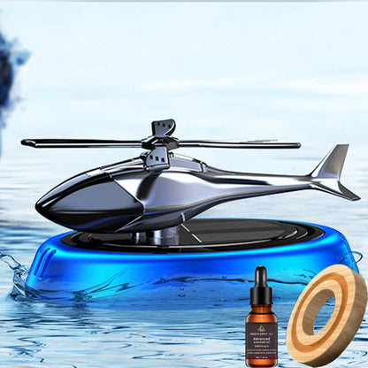 Solar Powered Rotation Helicopter Solar Aromatherapy Car Air Freshener Alloy+ABS Wooden Fragrance Auto Aroma Diffuser