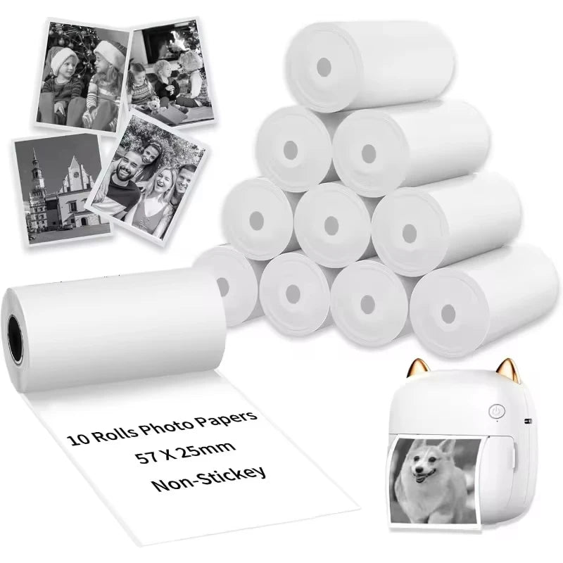 Thermal Printer Paper, White for Mini Sticker Portable Bluetooth Pocket Printer Kid Instant Camera Refill Non-sticker Paper