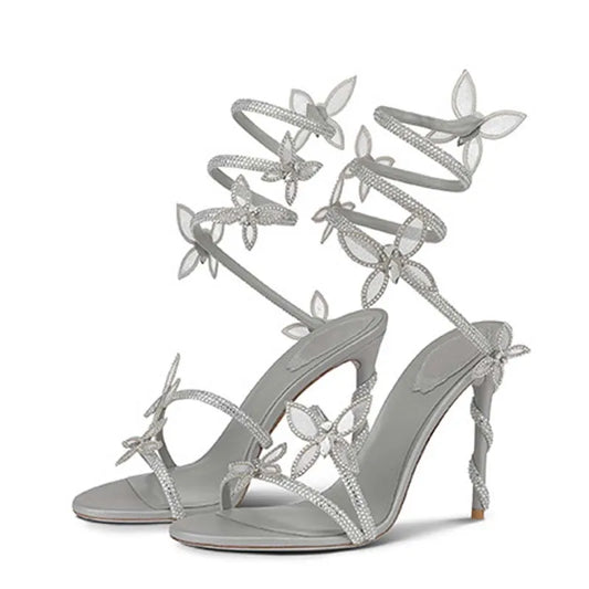 Eilyken Sexy Crystal Butterfly-knot Ankle Strap  Woman Sandals Fashion Open Toe Stiletto High Heels Banquet Party Pumps Shoes