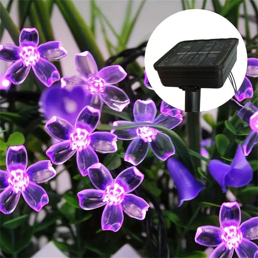 5/6.5/7/12M Purple Solar Flower String Lights Fairy LED Lights String Decorative Outdoor Lighting For Home Garden Holiday Decor