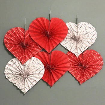 6PCS Heart-shaped Tissue Balls, Various Red and Polka Dot Fans, Suitable for Valentine's Day Romantic Atmosphere Decoration