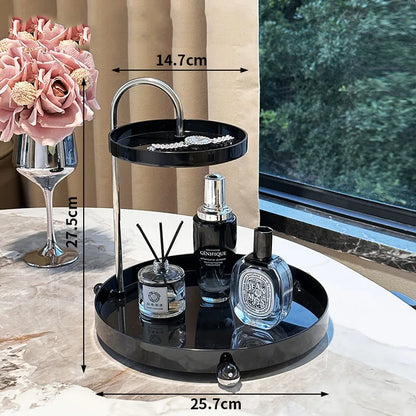 Makeup Organizer for Vanity 2 Tier Clear Make Up Storage Perfume Organizers Desktop Storage Tray for Cosmetics Spinning Holder