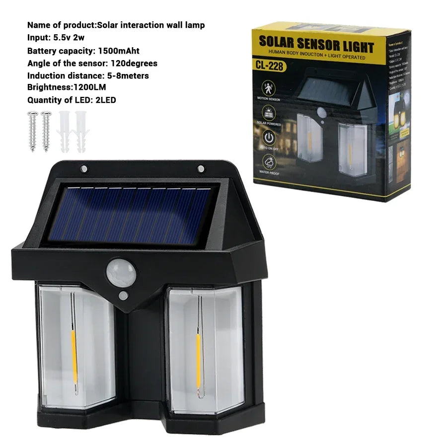 Outdoor Solar Wall Light Dual Bulb Motion Sensor Light Waterproof Solar Porch Light Strip 3 Modes For Courtyard Garage Garden