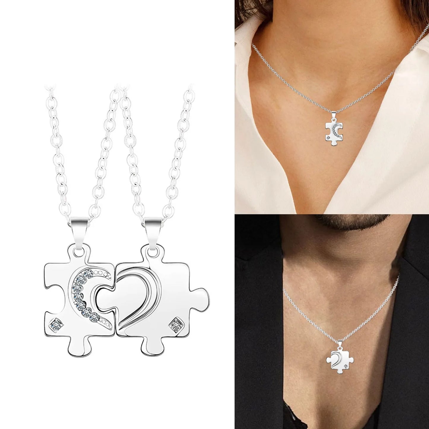 Couple Matching Necklaces Friendship Pendants Stainless Steel Alloy Jewelry Suitable For Valentine'S Day Accessories 2025