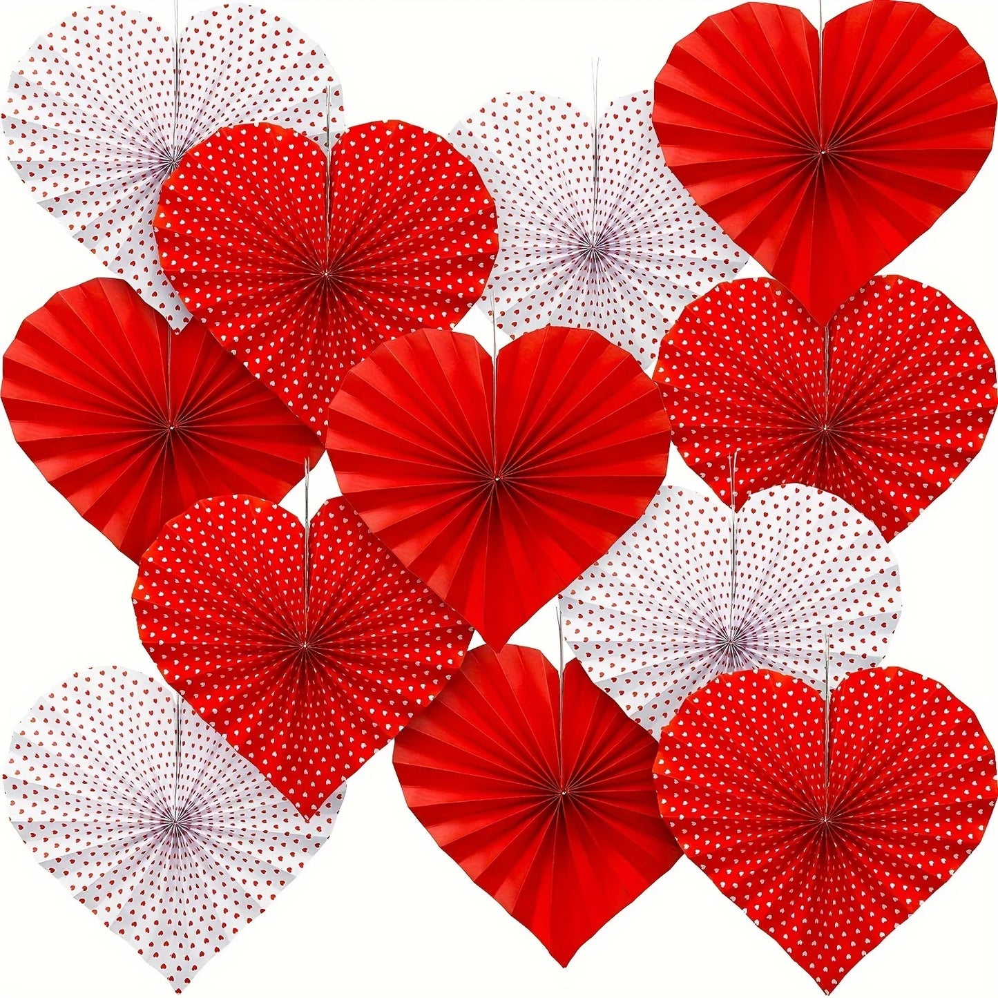 6PCS Heart-shaped Tissue Balls, Various Red and Polka Dot Fans, Suitable for Valentine's Day Romantic Atmosphere Decoration