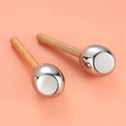 Wooden Handle Ice Wave Ball Narrow Pores Stainless Steel Face Massage Stick Sunlight Repair Soothing The Eyes Facial Ice Globes