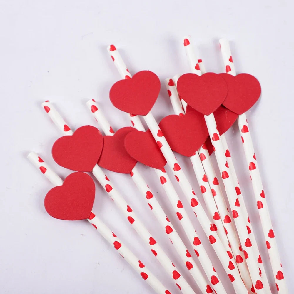 6Pcs Red/White Anniversary Heart Love Spiral Swirl Hanging Garland Balloon Straws for Valentine's Day Wedding Party Decorations