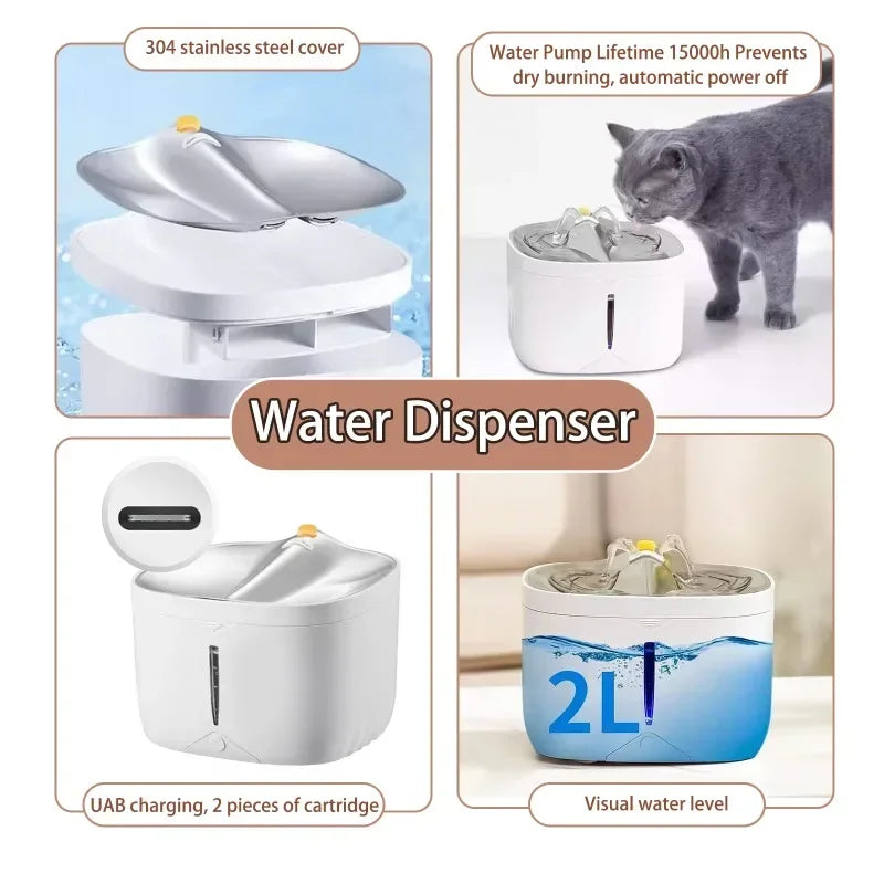 Smart Control Water Fountain for Cat and Dog Inside, App Monitoring, Automatic Pet Drink Dispenser, Tuya Smart Control, 2L